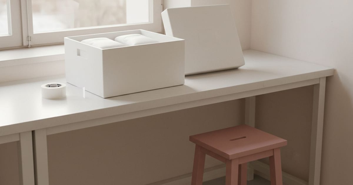 An insulated shipping box with plain cold packs and a foam insert, a hand folding the flap closed.