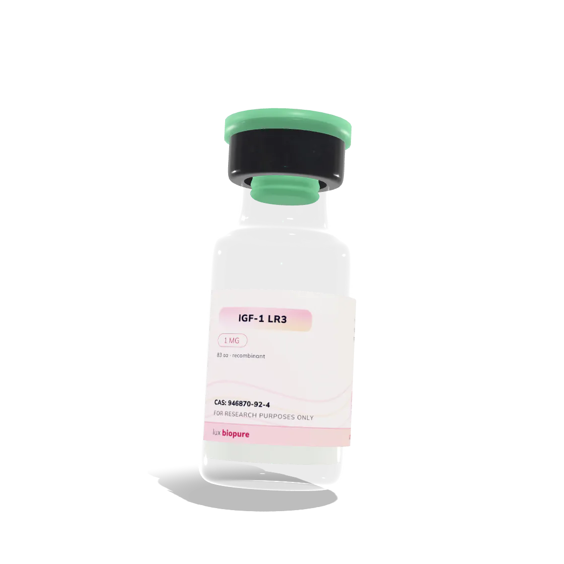 IGF-1 LR3 1mg research peptide vial, Lux BioPure, Canada. For laboratory research use only.
