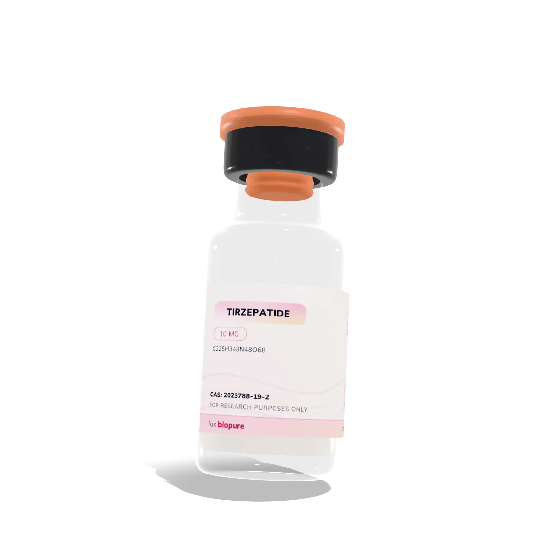 Tirzepatide 10mg research peptide vial, Lux BioPure, Canada. For laboratory research use only.